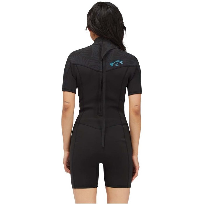 2022 Billabong Womens Synergy 2mm Back Zip Shorty Wetsuit ABJW500106 - Black Palms